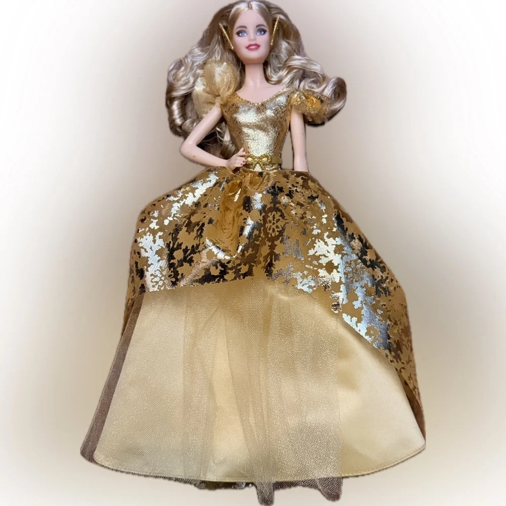 2020 Holiday Signature Barbie Doll Blonde Hair Mattel Gold Gown Dress